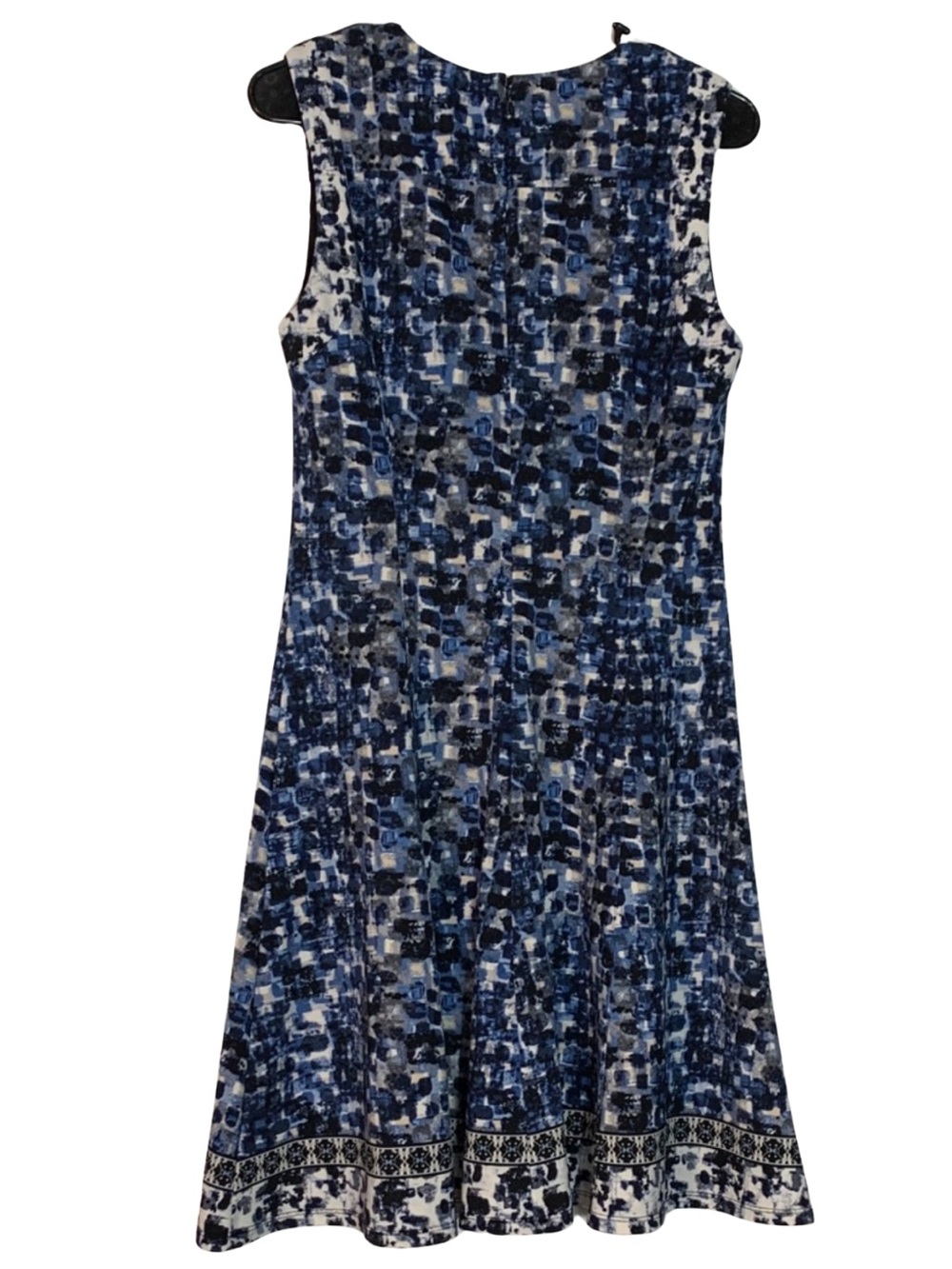 White House Black Market Abstract Blue Black Midi Poly Dress Women 8 Fit & Flare